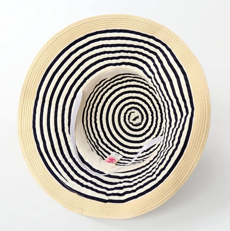 Connectyle Kids Summer Straw Hat Foldable Wide Brim Beach Travel Bowknot Hat for Girls L Navy Blue - Image 5